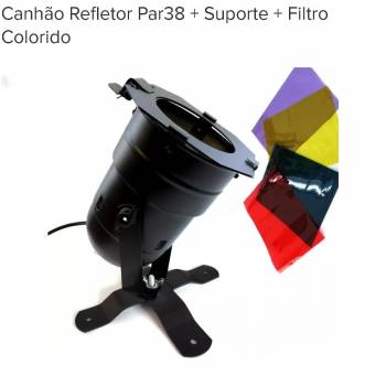 Canhão Refletor par 38 com vários filtros para estúdio, show  e boate.